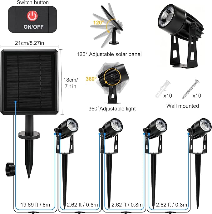pearlstar Solar Spot Lights Outdoor Palm Tree Uplights 4pack 2-in-1 Stake&Wall Mounted Landscape Spotlights IP65 Waterproof for Flag Pool Yard Garden Pathway, Dusk to Dawn Auto Warm White Light