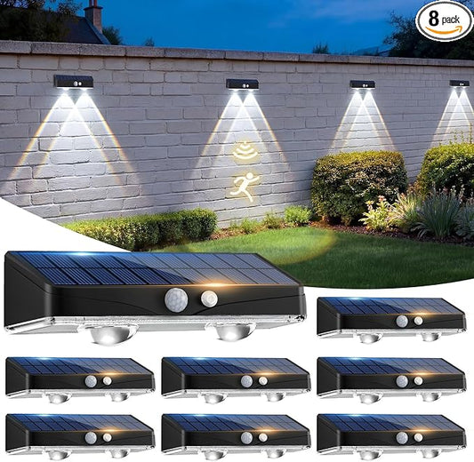 kolpop Solar Fence Lights Outdoor with Motion Sensor,Fence Lights Solar Powered,IP65 Waterproof,3 Modes LED Solar Lights for Patio,Backyard,Railing,Wall,Nighttime,Party,Pool,8 Pack,Cool White