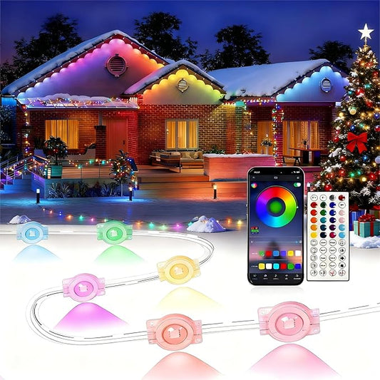 Permanent Outdoor Lights,250FT RGB Christmas House Lights Outdoor with APP Remote Control, IP67 Waterproof Smart Eternity Eaves Lighting for Holiday, Party, Daily