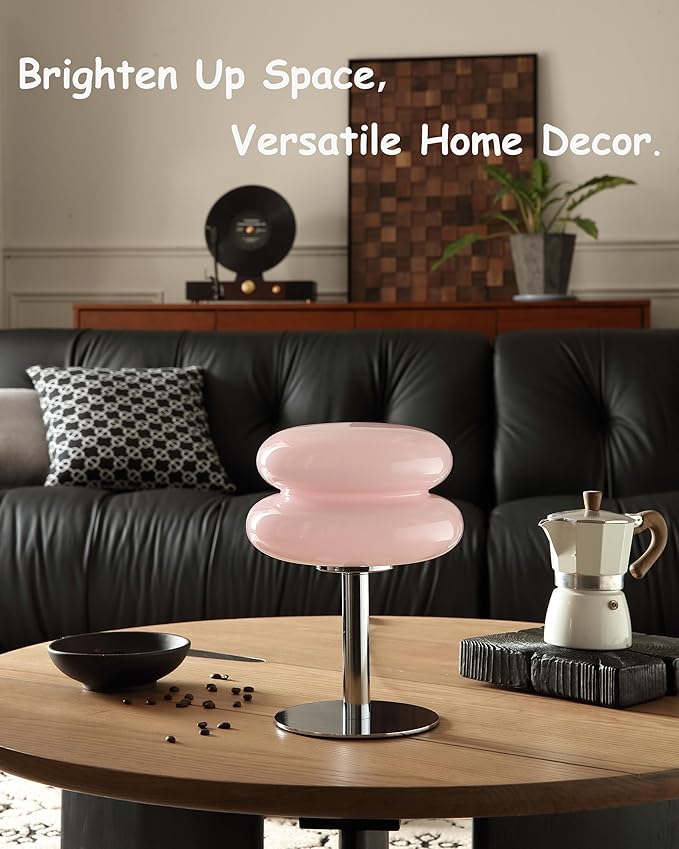 Glivpny Mushroom Lamp Table Lamp for Night Stands,Mid Century Modern Desk Lamps for Bedroom, Vintage Dimmable Bedside Small Lamps, Cute Cool Home Room Aesthetic Decor for Living Room (Pink)