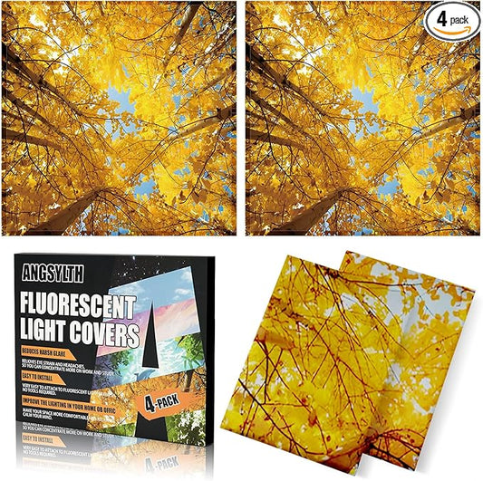 ANGSYLTH 2 x 2 Feet Fluorescent Light Covers - 4 Pcs Covers for Ceiling Lights, Magnetic Light Filters for Classroom, Office, Hospitals, Home (Autumn & Sunset)