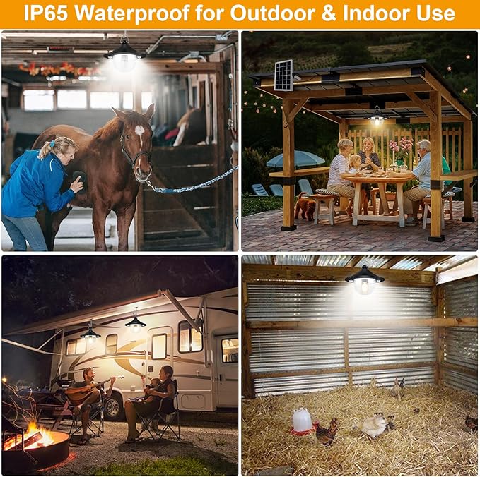 Solar Shed Light Indoor Outdoor Pendant Lights Solar Powered with 2 Motion Sensor, Waterproof Solar Hanging Lamp for Porch, Inside Home, Farmhouse, Gazebo, Chicken Coop, Daytime Available, 2 Pack