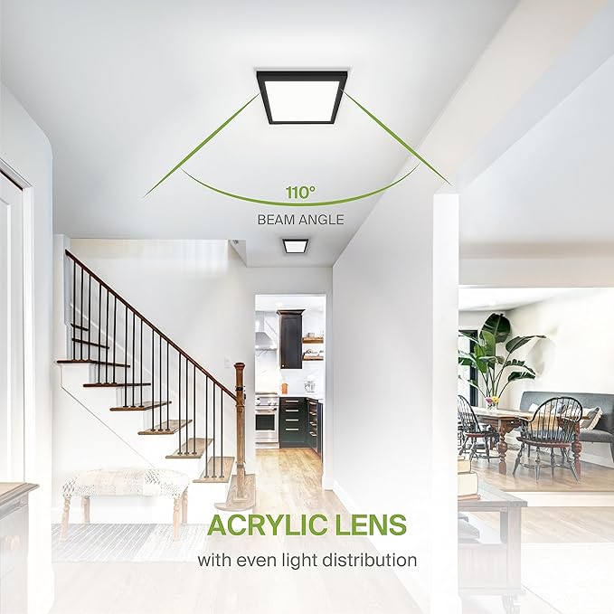 ASD LED 9" Square Flush Mount Light | 18W 1270LM 3000-5000K 120V | 3CCT, Dimmable, Ultra Slim, ETL Listed | Thin Surface Lamp, Bedroom Ceiling Lighting | Black