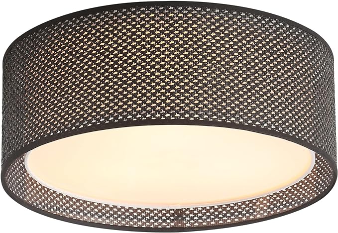 WINGBO 20" Modern 5-Light Flush Mount Ceiling Light Fixture with Fabric & Acrylic Double Drum Shade for Bedroom Living Room Dining Room Hallway Entryway, Black