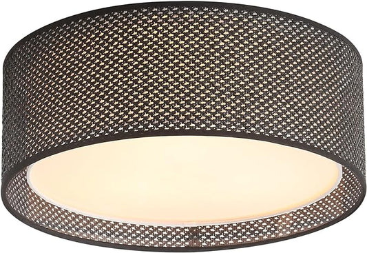 WINGBO 20" Modern 5-Light Flush Mount Ceiling Light Fixture with Fabric & Acrylic Double Drum Shade for Bedroom Living Room Dining Room Hallway Entryway, Black