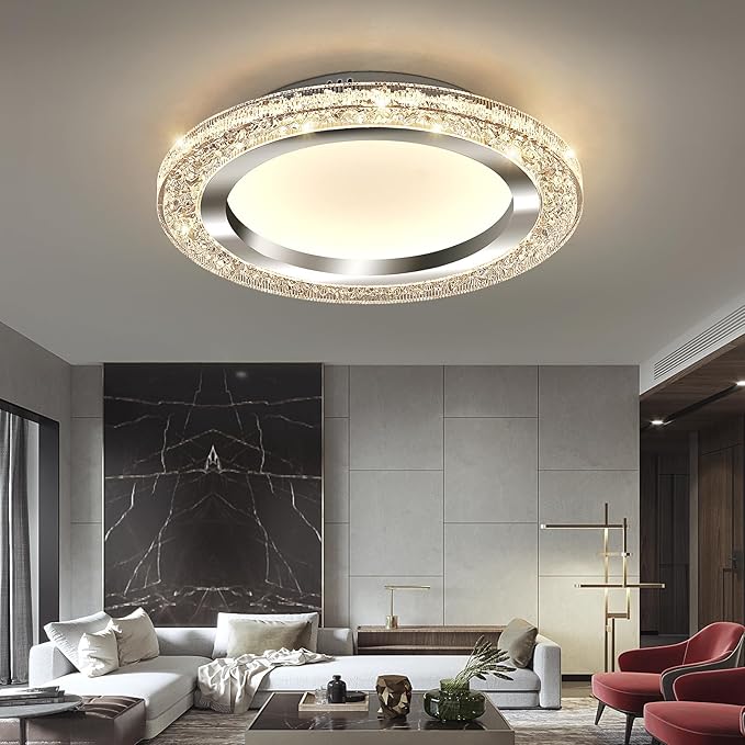 UOFUS 28W LED Flush Mount Ceiling Light Chrome 12inch Modern Round Ceiling Light Fixture 3000K-6000K Super Bright Circle Ceiling Lamp for Bedroom Kitchen Dining Room Entryway Hallway Foyer