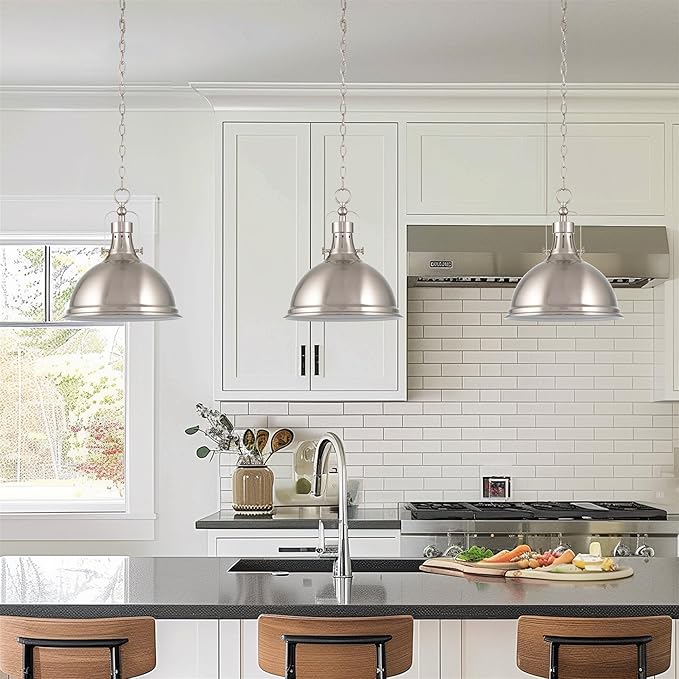 Kira Home Belle 14" Modern Industrial Pendant Light with Dome Shade, Retro Metal Silver Hanging Light, Brushed Nickel Finish