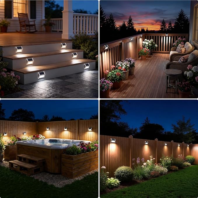 JSOT Solar Stair Lights Outdoor - 16 Pack Fence Lights Solar Powered-Waterproof Stainless Steel Step Light for Walkway Patio Garden Backyard - Cool White