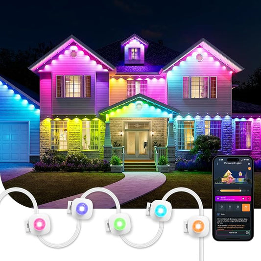 Linkind Permanent Outdoor Lights HP5, 100ft Smart AI RGBTW LED Outdoor Lights for Eave, 85 Scenes Modes, IP67 Waterproof, Works with Alexa,Google Assistant
