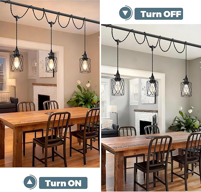 3-Light Plug in Pendant Light, 19FT Hanging Lights with Plug in Cord and On/Off Switch, Industrial Twisted Black Rope Hanging Pendant Fixtures with Metal Shade for Dining Room Kitchen Bedroom