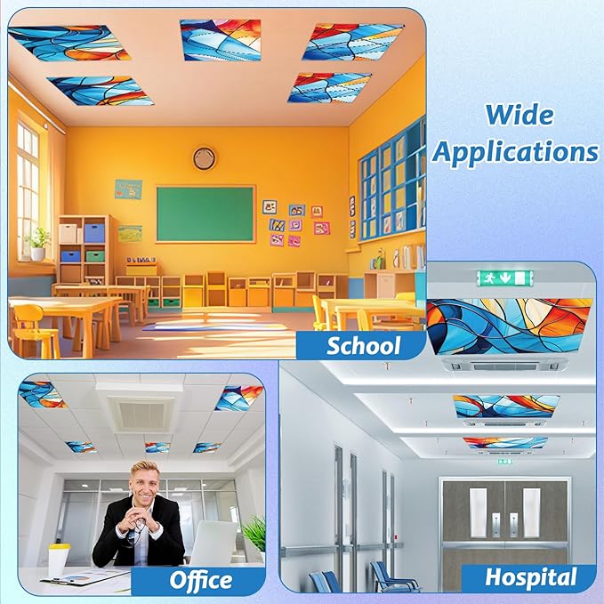 8 Pack Fluorescent Light Covers with 80 Magnets Decorative for Classroom Ceiling Light 4 x 2 Ft Magnetic Light Covers Filter Easy Install for Office School Hospitals Drop Ceiling Supplies(Blue Glass)