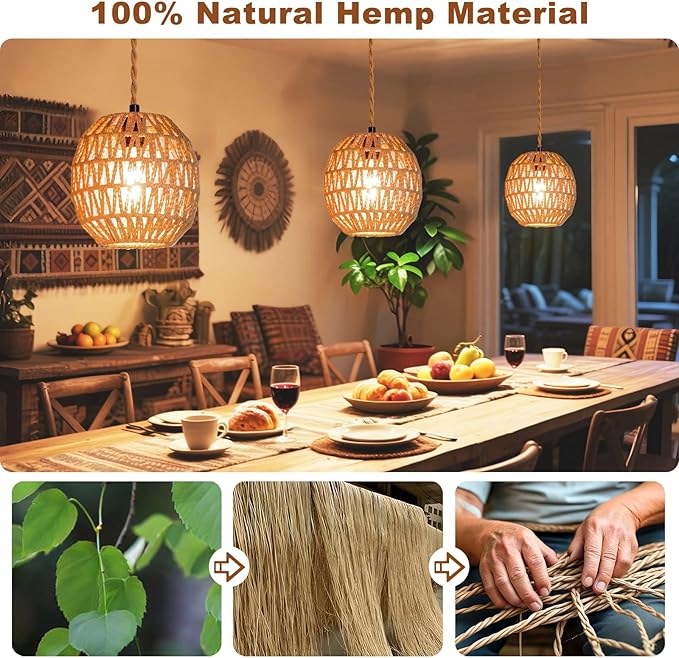 Maliralt Hanging Lamps Rattan Pendant Light Hanging Lights 16.4ft Plug in Cord Pendant Light Fixture Plug Into Wall Outlet Pendant Lighting with On Off Switch for Bedroom Living (Egg Shade)