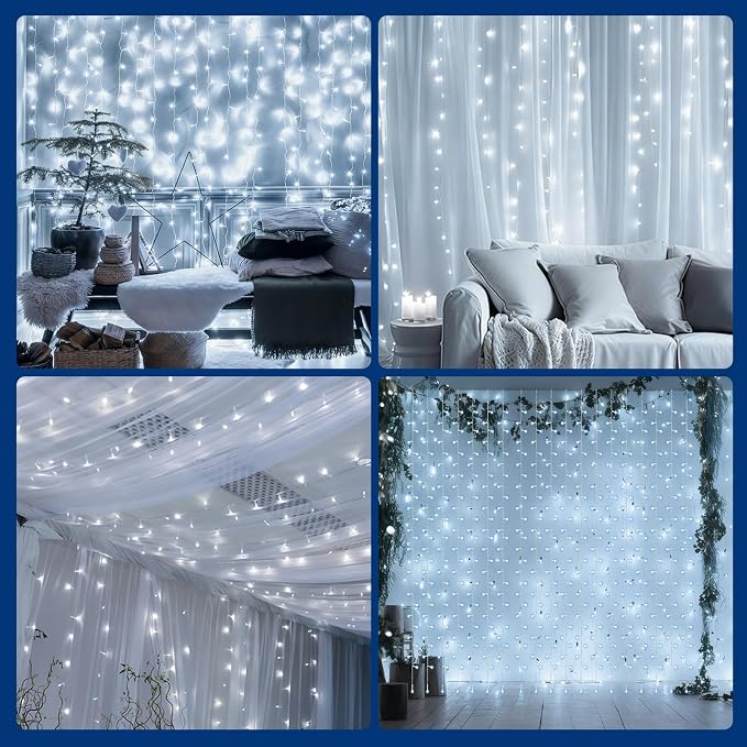 Aurelema 600 LED 20 x 9.8 Ft Christmas Curtain Lights 8 Modes Outdoor Fairy Lights with Remote Plug in Hanging String Fairy Light Waterproof for Bedroom Wall Window Backdrop Wedding Christmas Decor \