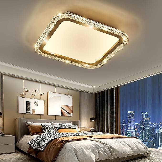 UOFUS 20.47inch Square Gold Flush Mount Ceiling Light 80W Modern LED Ceiling Light Fixture 3000K-6000K Super Bright Ceiling Lamp for Living Room Bedroom Kitchen Dining Room