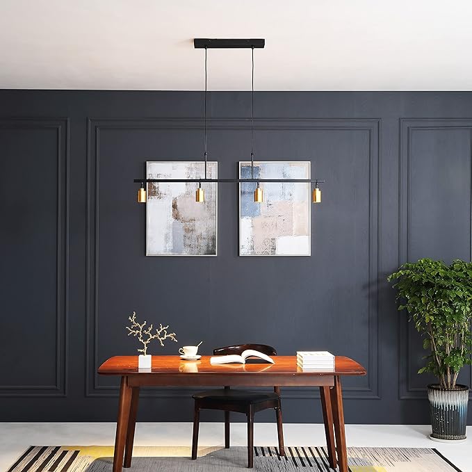 Shura - 4-Light Black and Brass Integrated LED Track Light Pendant w/Rotatable Spotlight Heads, Hanging Ceiling Spotlight Fixture, 3000K, 1960 Lumens