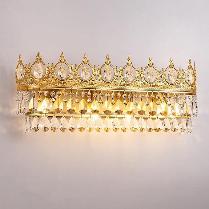 TOCHIC Bathroom Vanity Light Fixtures Over Mirror 4 Lights Gold Crystal Bathroom Wall Light Fixtures Indoor Dimmable, Farmhouse Vintage Sconces for Mirror Cabinets, Powder Room, Bedroom, 24.5” L