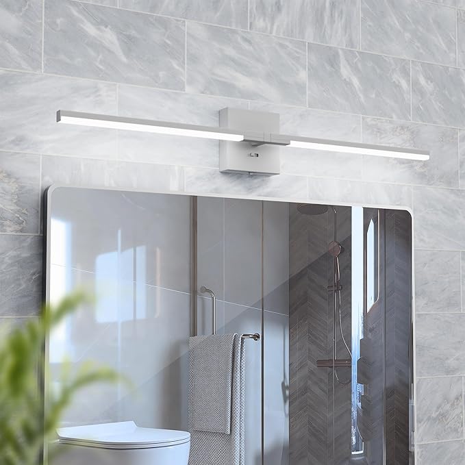Vanity Lights 32 inch, 4-Level Brightness Built-in Dimmer, 18.5W Dimmable 5CCT Bathroom Light Fixtures Over Mirror, Baked Matte Grey Vanity Lights for Bathroom Mirror Bedroom-FCC & ETL