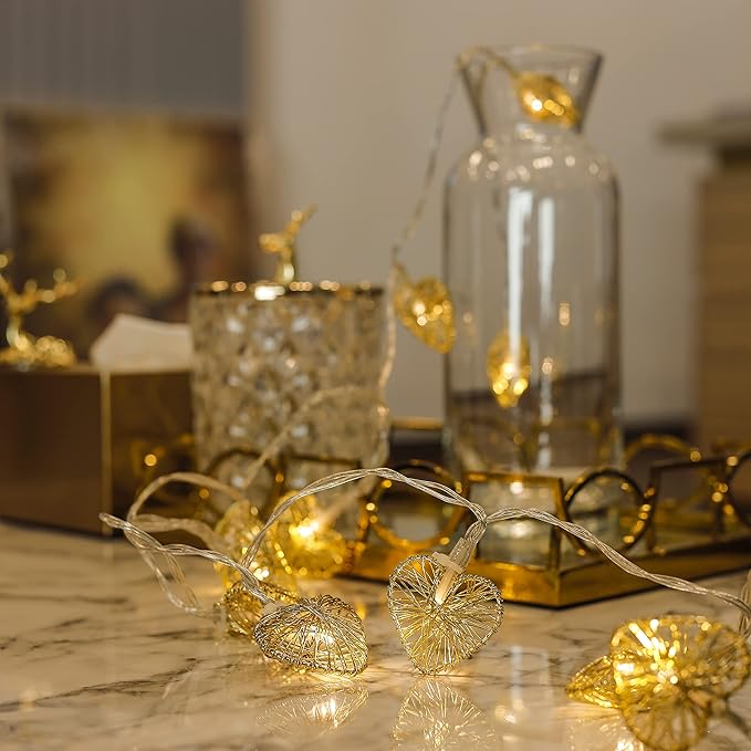 Cobus CozyHome Heart String Lights – 23 FT & 20 Warm White LEDs | Indoor | Christmas Fairy Lights Engagement Wedding Decoration Table Decoration Fairy Lights