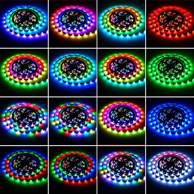 Upgrade Smart RGB Music Sync Multiple Colors Chasing 16.4ft neon Led Strip Lights Cuttable and Linkable, Flexible Outdoor Led Strip Lights Waterproof, Button or APP Control led Lights Strip
