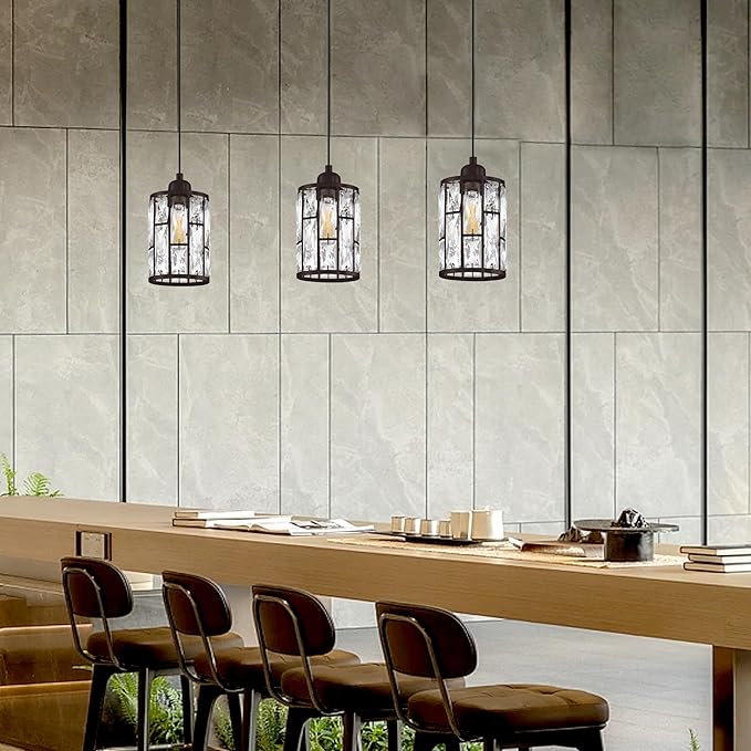 3 Pack 1 Light 5.4" Crystal Shade Hanging Kitchen Island Pendant Light Black Finish,Modern Pendant Fixture with Crystal Metal Shade for Bar,Dining Room,Living Room Over Sink