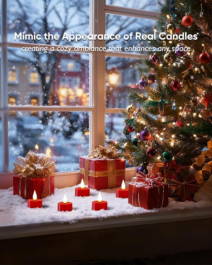 Amagic Flameless Red Timer Remote Tealights Candles, 3D Black Wick Flickering Tea Lights, 300+Hour Colored Votive Candles Battery Operated, Set of 12 for Table Decorations,Halloween, Christmas, Party