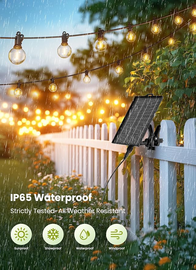 Brightown Solar String Lights Outdoor Waterproof with Remote, 106FT Solar Patio Lights with 33 LED Shatterproof Bulbs, 3 Light Modes, Dimmable & Timer, Solar Hanging Lights for Backyard Party Decor