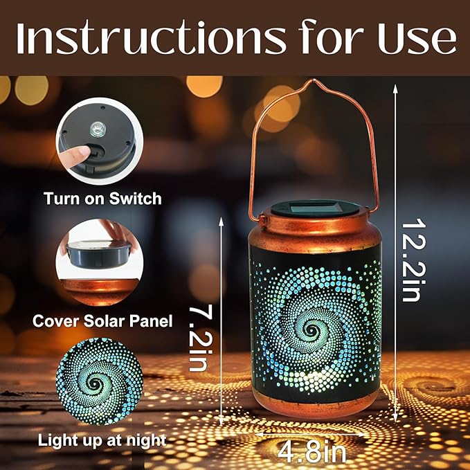 DIBIEECN Birthday Gifts for Women Mom Grandma Wife, Solar Lanterns Outdoor Waterproof, Metal Hanging Lights Garden Decor, LED Decorative Lantern for Patio Porch Backyard, Blue, 4 Pack