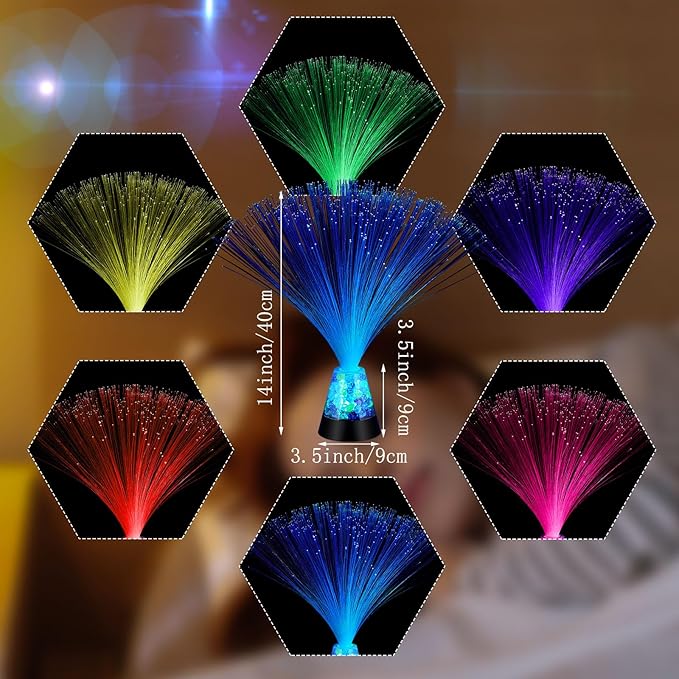 Retisee 4 Pieces Fiber Optic Lamp with Crystal Base 14inch Multicolored Sensory Lights Centerpiece Changing USB Battery Powered Fiber Optic Lights for Room Wedding Disco Party Decoration (Colorful)