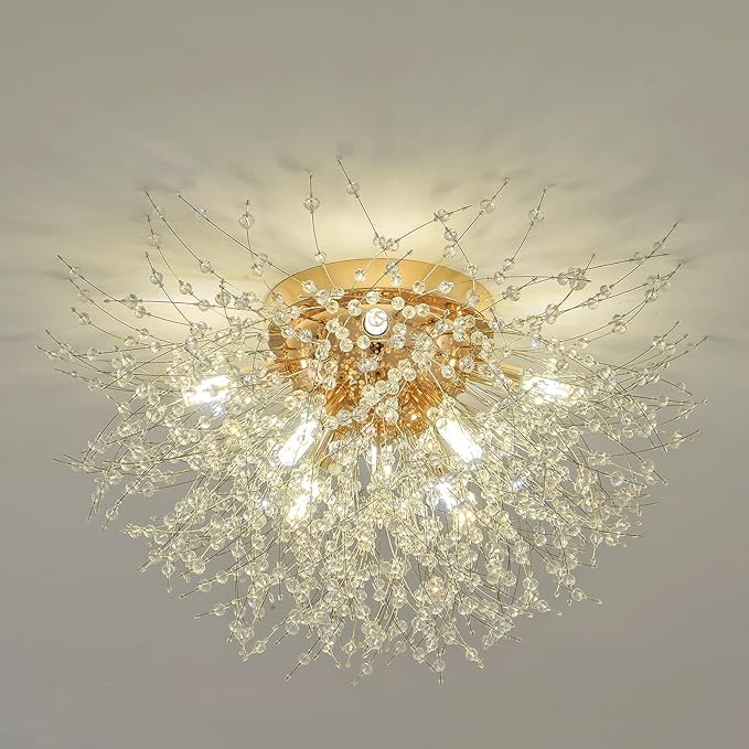 CM MZY Sputnik Flush Mount Ceiling Light Fixtures, Modern Gold Crystal Firework Chandelier, 8-Light Close to Ceiling Lighting Fixtures for Bedroom Kitchen Hallway Entryway(H11.8'' x W21.5'')