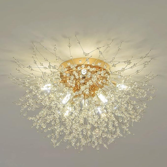 CM MZY Sputnik Flush Mount Ceiling Light Fixtures, Modern Gold Crystal Firework Chandelier, 8-Light Close to Ceiling Lighting Fixtures for Bedroom Kitchen Hallway Entryway(H11.8'' x W21.5'')