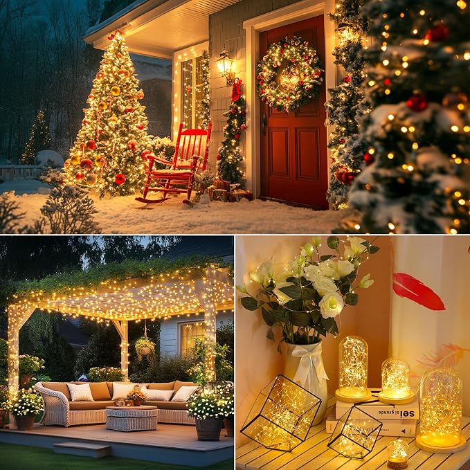 Brightever Solar String Lights Outdoor Waterproof, 2-Pack Total 80FT 200LED Solar Fairy Lights with 8 Lighting Modes, Solar Twinkle Lights for Patio Christmas Party Tree Yard Decoration (Warm White)