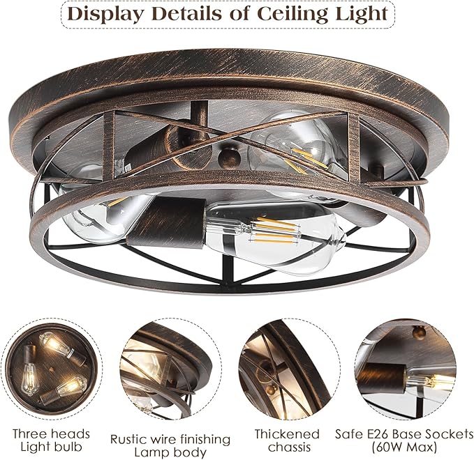 Black Gold Farmhouse Ceiling Light Fixtures,3 Lights Flush Mount Ceiling Light,Bathroom Light Fixtures Ceiling Mount for Hallway Bedroom Kitchen 2 Pack