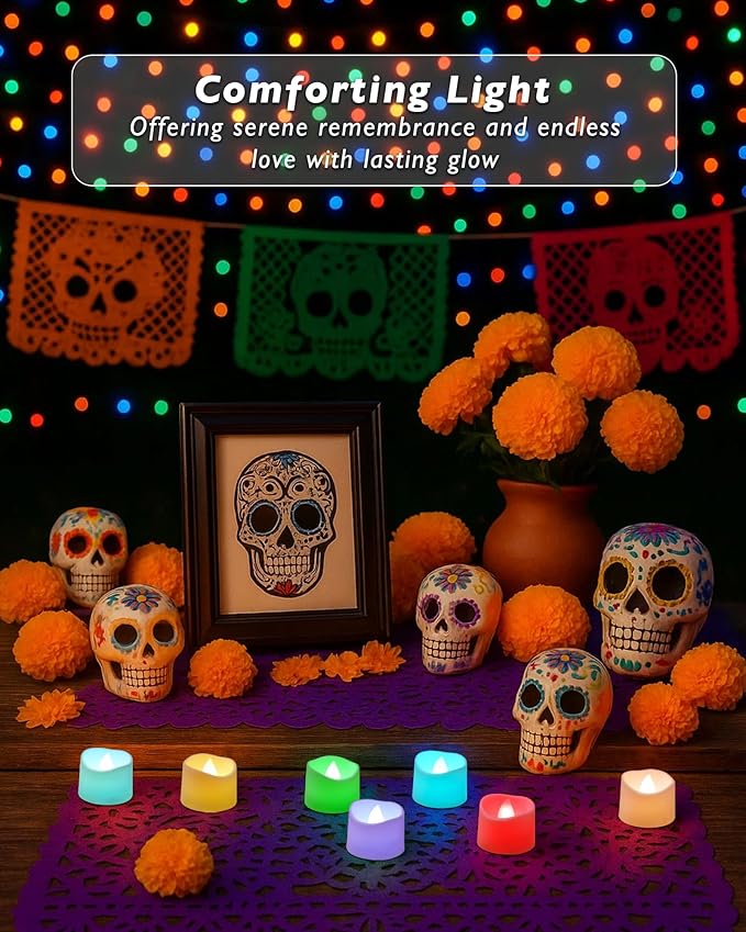 Raycare 24 Pack 7-Color Changing Battery Operated Tea Lights, 200+Hour Electric Flameless Candles, Realistic Votive LED Tea Lights for Wedding Party Halloween Thanksgiving Christmas Decorations