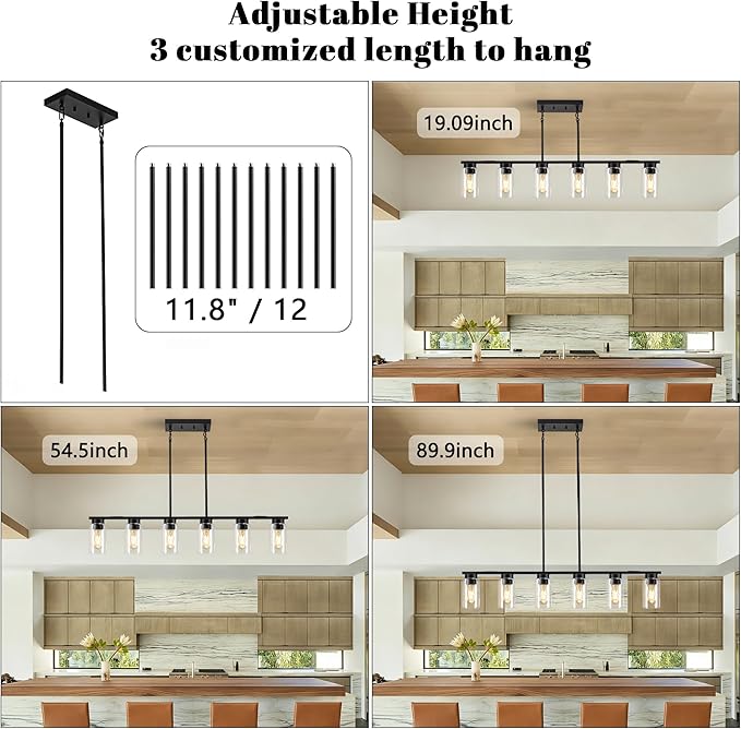 Dining Room Light Fixture Island Lights for Kitchen 6-Light Kitchen Island Lights Farmhouse Dining Room Light Black Linear Chandelier Pendant Lights Kitchen Island