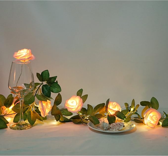 Rose Vine Lights with Remote, Battery or USB Operated Artificial Flower Garland, Hanging Fairy Lights for Bedroom Headboard, Valentine‘s Day, Wedding, Romantic Party Décor (Pink, 9.9)