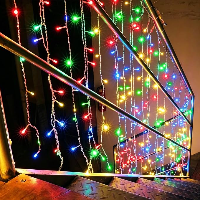 kemooie 400 LED Outdoor Curtain Lights, 26.2FT x 3.3FT Connectable 8 Lighting Modes for Christmas Decorations Bedroom Wall Party Garden Decorations (Multicolor)