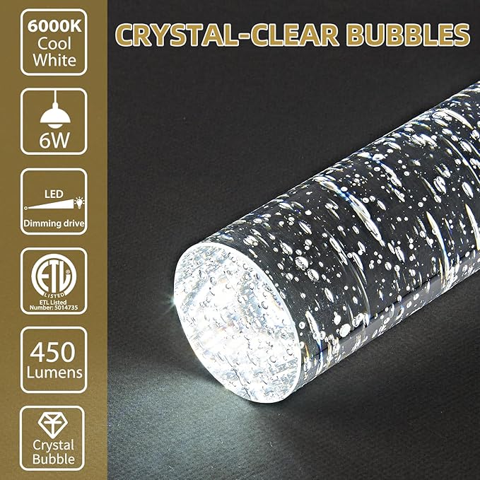OKELI Modern Pendant Light, LED Bubble Crystal Kitchen Island Lights Fixtures,Mini Single Island Lights Pendant Lighting for Kitchen Island,Bar,6W,6000K,Gold
