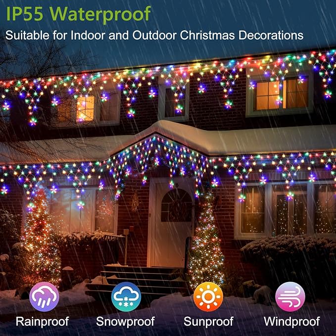 Ramadan Lights Outdoor Decorations 218 LED 13.8ft Star Curtain Fairy Lights with 12 Drops, Clear Wire LED String Light Decor with 8 Modes for Wedding Party Holiday Christmas Home Indoor Outdoor Decor