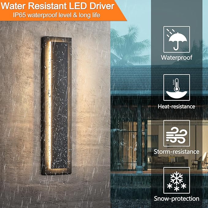 tewei 23.6 Inch Modern Outdoor Wall Sconce, Long Black LED Exterior Lighting Fixtures, Modern Large Outdoor Front Porch Lights Outside Wall Mount Lights for House, Warm White 3000K, 1 Pack