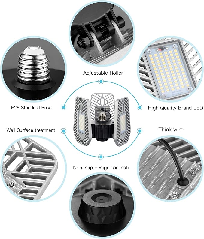 LZHOME 2-Pack Deformable LED Garage Ceiling Lights, 9000 Lumens, 82W CRI 80, Adjustable Shop Lighting (No Motion Activated)