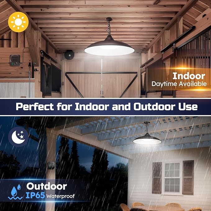 Solar Shed Lights Indoor Outdoor, 3200LM Motion Sensor Pendant Light Daytime Available with Remote & Button Control, IP65 Waterproof 4 Lighting Modes for Barn Garage Gazebo Chicken Coop Shop - 2 Pack