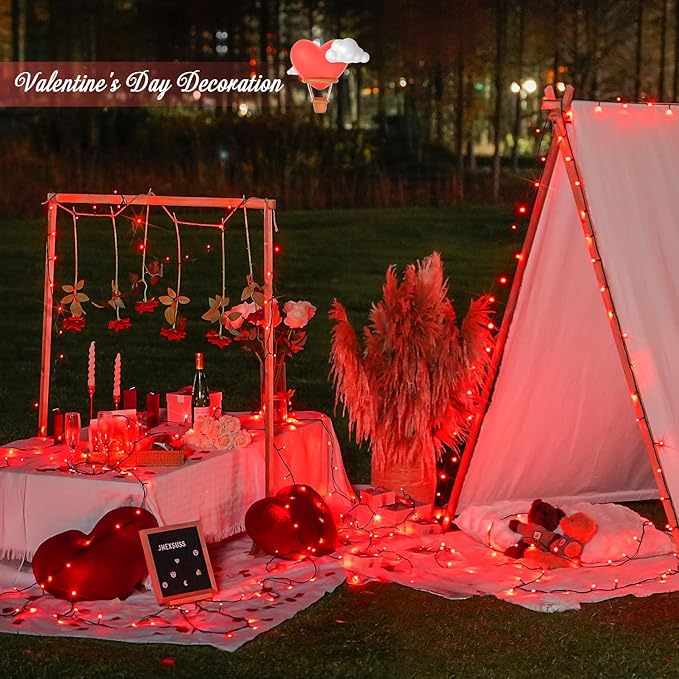 JMEXSUSS 200 LED Red String Lights Indoor Outdoor, 66ft Connectable LED Red Christmas Lights Plug in, 8 Modes Valentine Light for Tree Bedroom Garden Yard Porch Xmas Valentine's Day Decorations