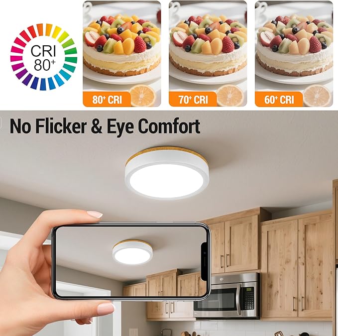 11" Flush Mount Ceiling Light, Minimalist Modern Wood Paint LED Ceiling Light with 5CCT 2700K-5000K, Dimmable LED Light Fixtures Ceiling Mount for Kitchen Bathroom Bedroom Hallway