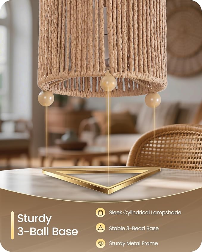 Small Rattan Table Lamps Set of 2, Boho Bedside Lamps Set of 2, Handwoven Paper Lampshade, 4W 2400K LED Bulb Included, Boho Desk Lamp, Nightstand Lamp for Bedroom, Living Room, S11TLP205