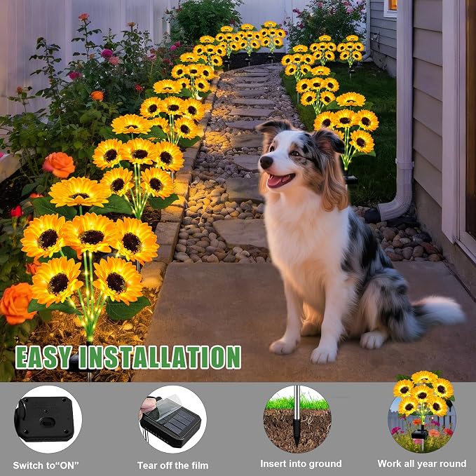 6 Pack with 36 Sunflower Lights,Solar Lights Outdoor Garden Decor,Solar Flowers Lights Waterproof,Sunflowers Birthday Gifts for Mom Women Grandma,Decorative Stakes Lights for Landscape Yard Patio Lawn