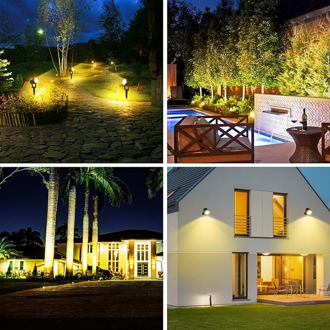 T-SUNUS Christmas Solar Landscape Spotlights Warm White, 2W Garden Spot Lights Outdoor 9.8ft Cable IP65 Waterproof Security Downlight 2-IN-1 for Flag Tree Pond Garage Deck Yard Wall Backyard Halloween