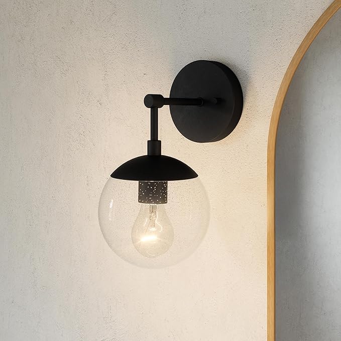 Design House Gracelyn 1-Light Dimmable Wall Sconce, Clear Seedy Glass Globe, Matte Black, 588871-BLK