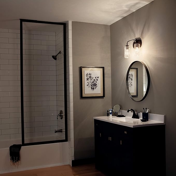 KICHLER Braelyn 14.75" 2 Light Vanity Light with Clear Seeded Glass Olde Bronze®