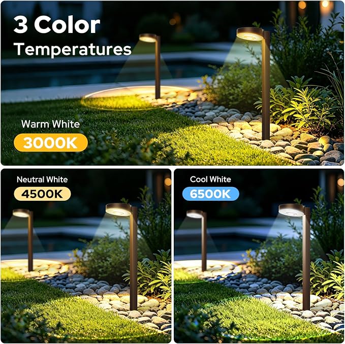 APONUO 8 Pack Solar Pathway Lights Outdoor, 3 Color Temperatures Selectable CCT, Focused Ground Spot Lens, Brighter Up to 12 Hrs IP65 Waterproof Path Lights for Walkway Driveway Yard Garden(Brown)
