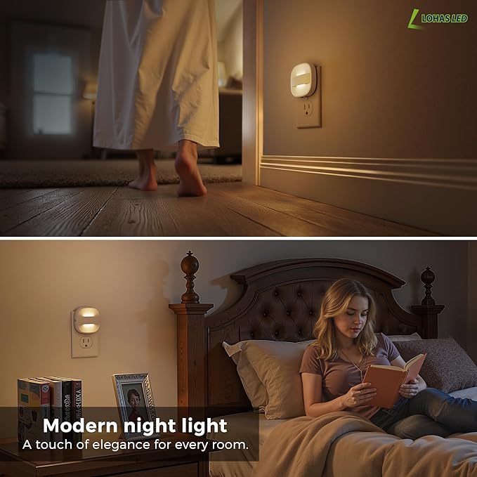 L LOHAS LED Night Light Plug in, Foldable Night Lights Plug into Wall with Dusk to Dawn Sensor, 2 Brightness Level, Ideal Nightlight for Bathroom, Hallway, Kitchen, 3000K Soft White, 2 Pack